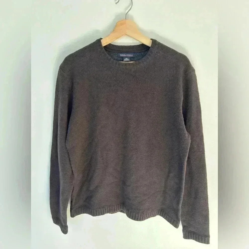 BANANA REPUBLIC WOOL CASHMERE Brown Crew neck elbow patch sweater M - Picture 10 of 10